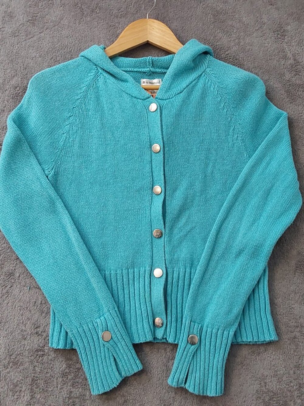 Teal Hooded Cardigan Sweater Juniors XL Snap Front No Boundaries